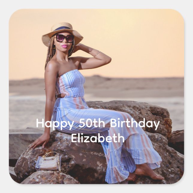 Personalize Photo Birthday Him Her  Square Sticker (Front)