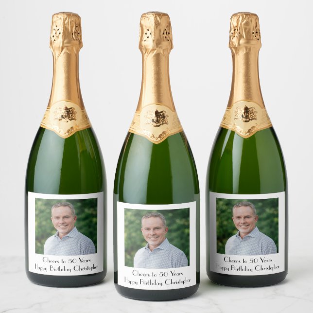 Personalize Photo Birthday Party for Him or Her Sparkling Wine Label (Bottles)