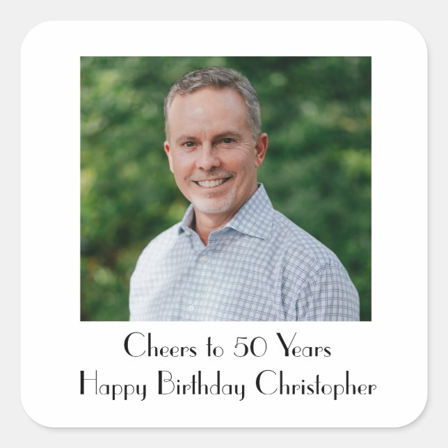 Personalize Photo Birthday Party for Him or Her  Square Sticker (Front)