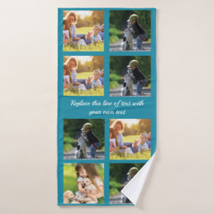 Personalize photo collage and text bath towel