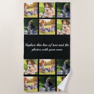Personalize photo collage and text beach towel