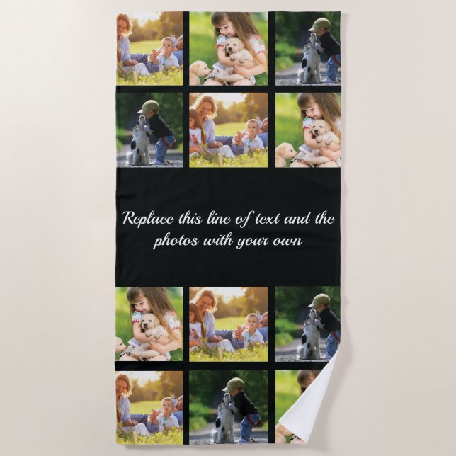 Personalize photo collage and text beach towel (Front)
