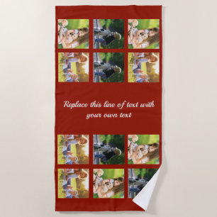 Personalize photo collage and text beach towel