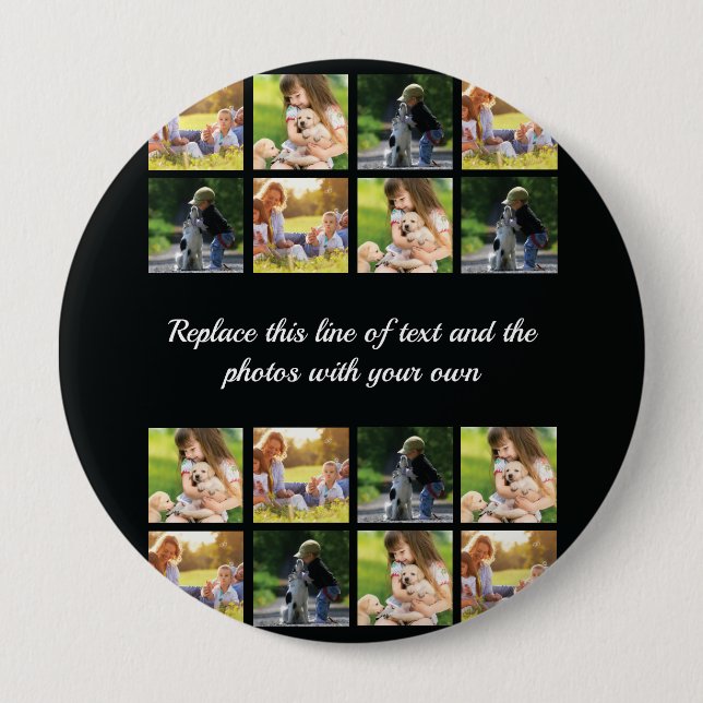 Personalize photo collage and text button (Front)