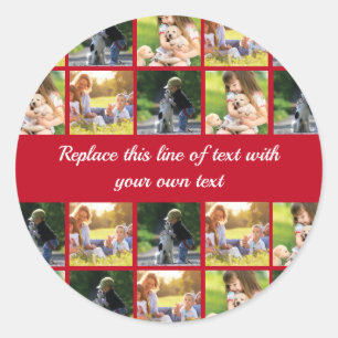 Personalize photo collage and text classic round sticker