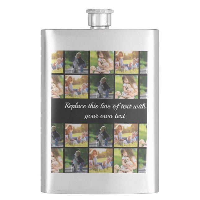 Personalize photo collage and text hip flask (Front)