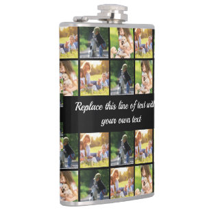 Personalize photo collage and text hip flask