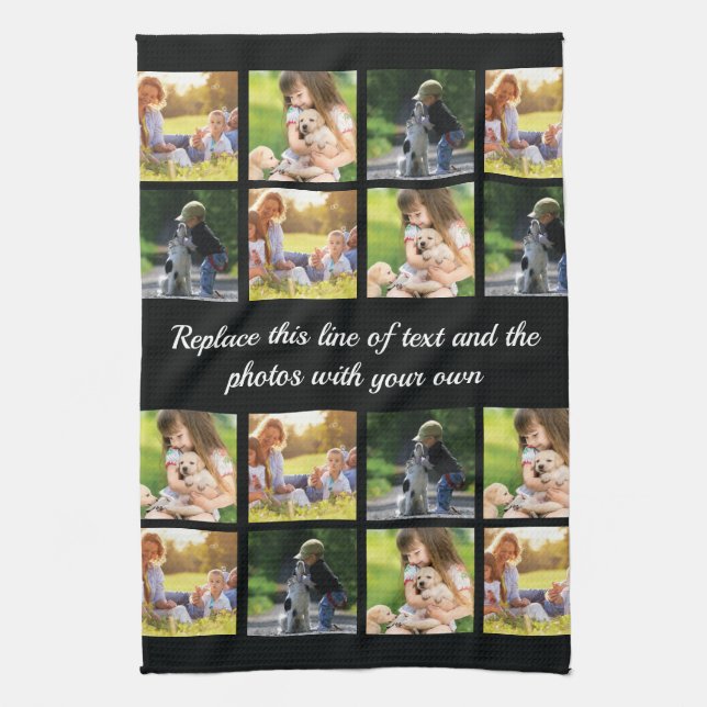 Personalize photo collage and text kitchen towel (Vertical)