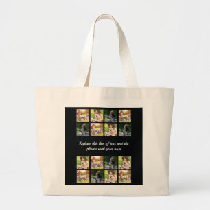 Personalize photo collage and text large tote bag
