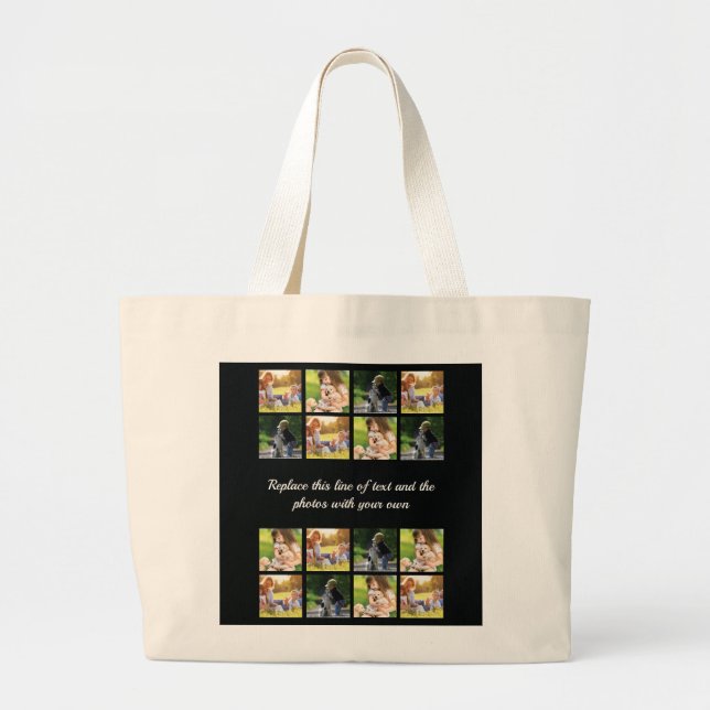 Personalize photo collage and text large tote bag (Front)