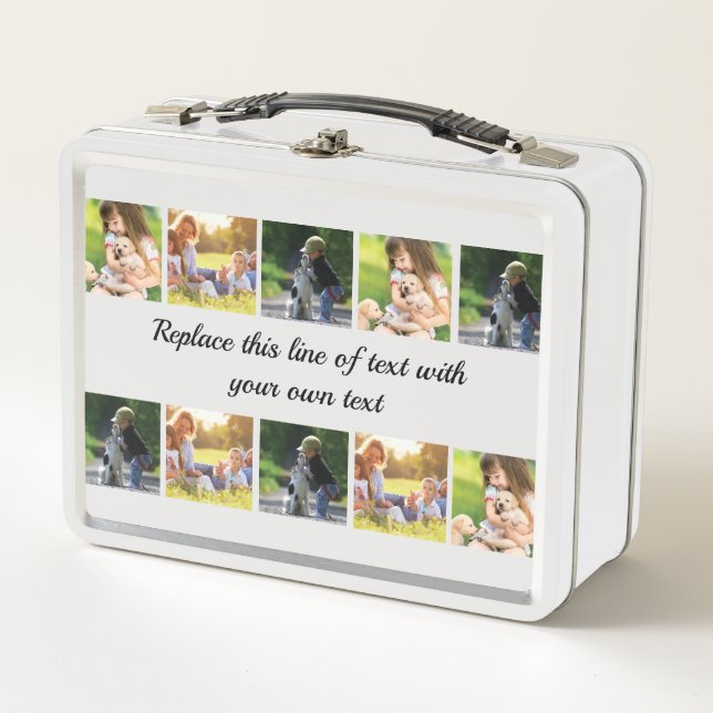 Personalize photo collage and text metal lunch box (Front)