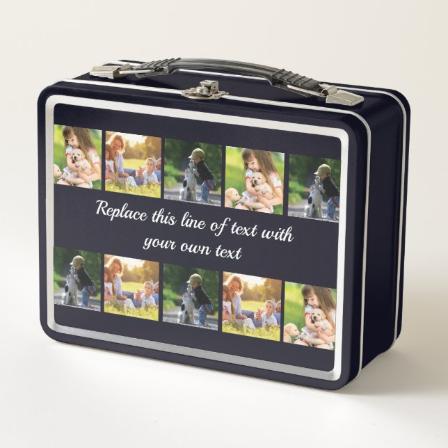 Personalize photo collage and text metal lunch box (Front)