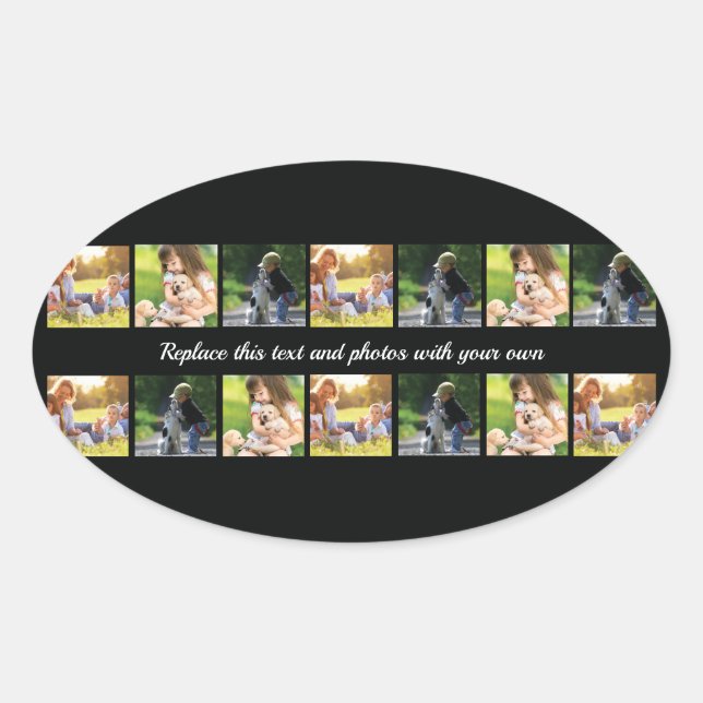 Personalize photo collage and text oval sticker (Front)