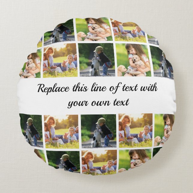 Personalize photo collage and text round pillow (Front)