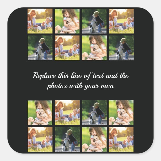 Personalize photo collage and text square sticker (Front)