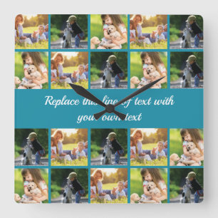 Personalize photo collage and text square wall clock