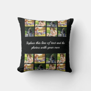 Personalize photo collage and text throw pillow