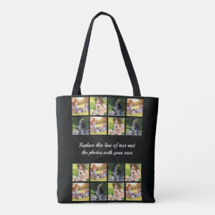 Personalize photo collage and text tote bag