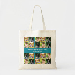 Personalize photo collage and text tote bag
