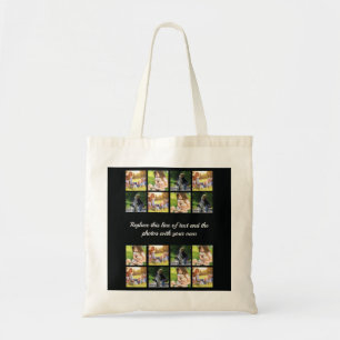 Personalize photo collage and text tote bag