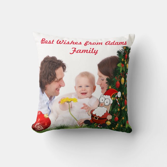 Personalize photo image Christmas holiday Throw Pillow (Front)