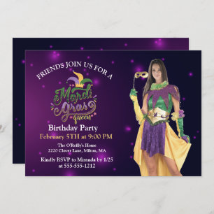 Personalize Photo Masquerade Masks Mardi Gras Invitation