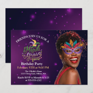 Personalize Photo Masquerade Masks Mardi Gras Invitation