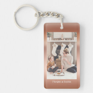 Personalize Photo & Names, Faux Metallic Rose Gold Keychain