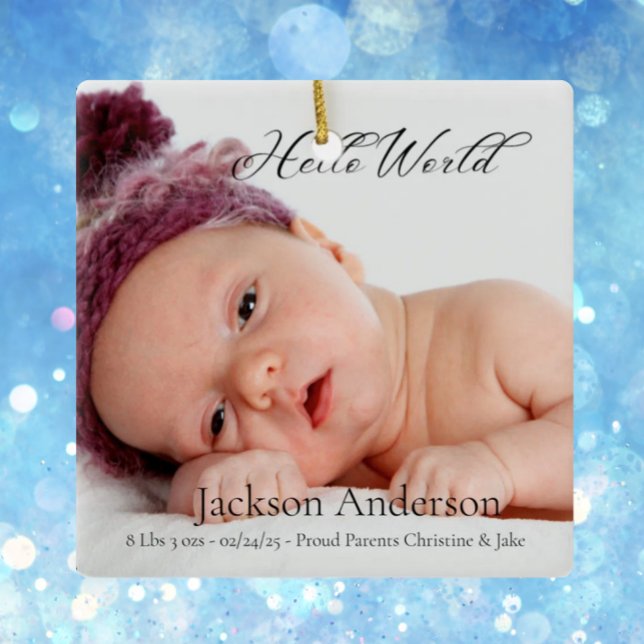 Personalize Photo Newborn Baby Birth Announcement Ceramic Ornament (Creator Uploaded)