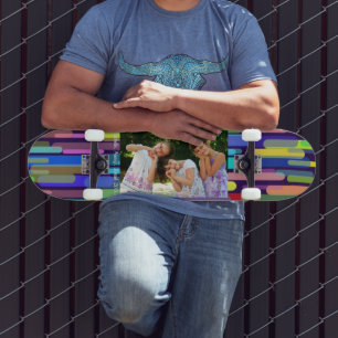 Personalize Photo & Text Colourful Background Skateboard