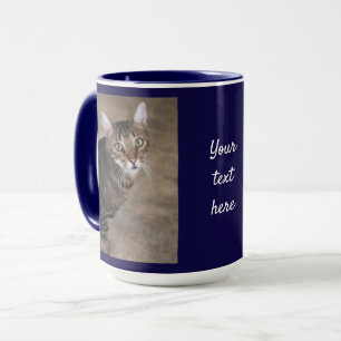 Personalize PHOTO & TEXT Navy Blue Coffee Gift Big Mug
