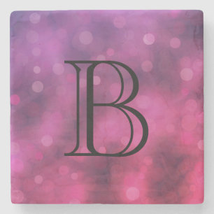 Personalize Pink and Purple Sparkling Lights Bokeh Stone Coaster
