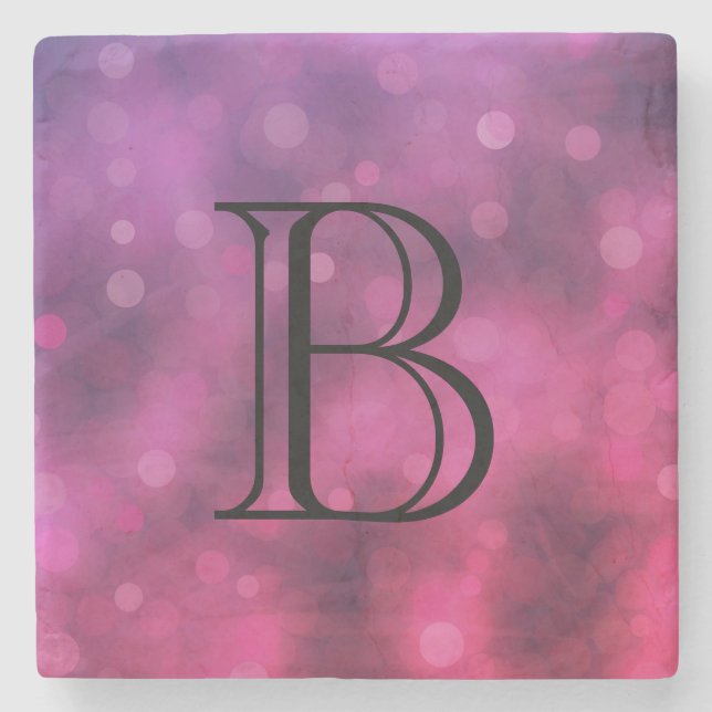 Personalize Pink and Purple Sparkling Lights Bokeh Stone Coaster (Front)