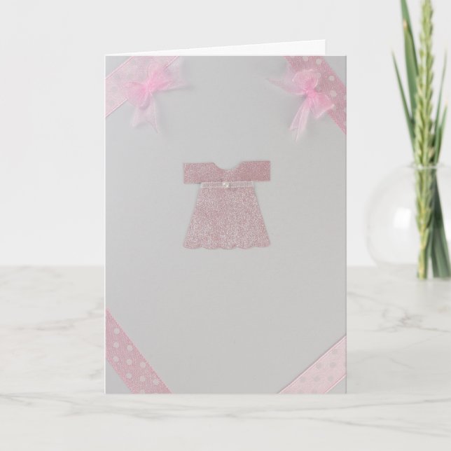 Personalize Pink Baby girl dress Baptism Card (Front)