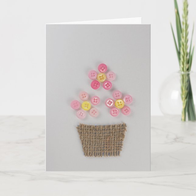 Personalize pink Birthday flowers buttons Card (Front)
