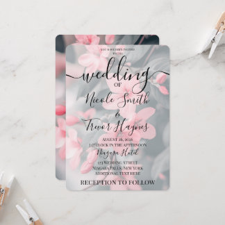 Personalize: Pink Blossoms Green Leaves Wedding Invitation