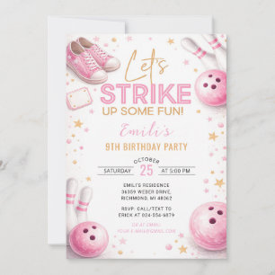 Personalize Pink Bowling Birthday Invitation
