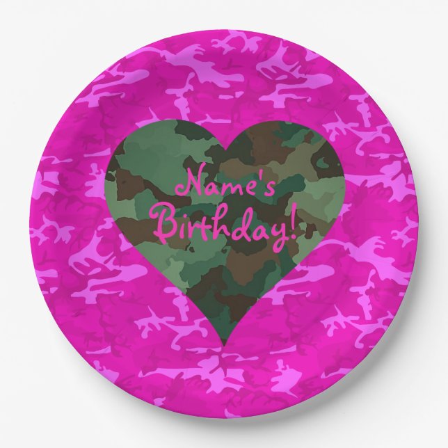 Personalize - Pink Camo Paper Plate (Front)
