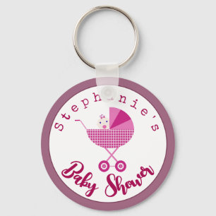 Personalize Pink Carriage Baby Shower Favor Keychain