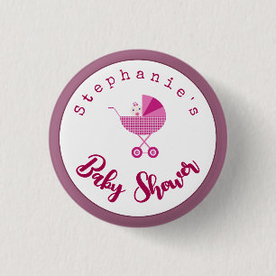 Personalize Pink Carriage Baby Shower Favour  1 Inch Round Button