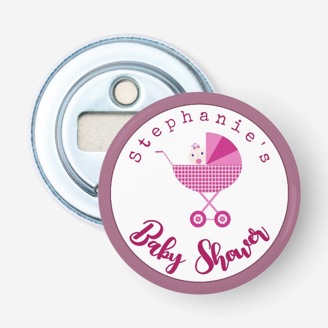 Personalize Pink Carriage Baby Shower Favour   Bottle Opener (Front)