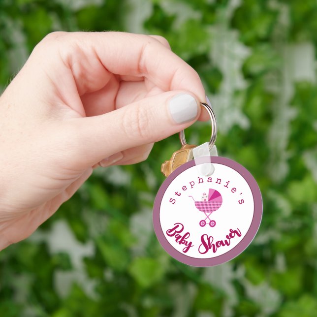 Personalize Pink Carriage Baby Shower Favour  Keychain (Hand)