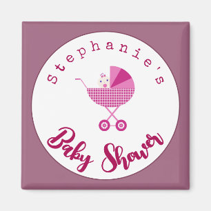 Personalize Pink Carriage Baby Shower Favour   Magnet