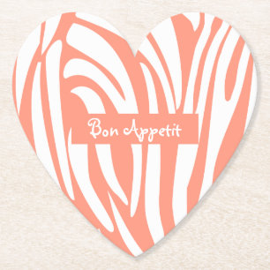 Personalize Pink Coral Striped Zebra Pattern Trend Paper Coaster