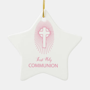 Personalize, Pink First Holy Communion Cross Host Ceramic Ornament