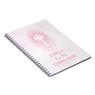 Personalize, Pink First Holy Communion Cross Host Notebook