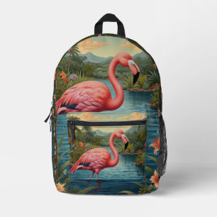 Personalize Pink flamingo Printed Backpack
