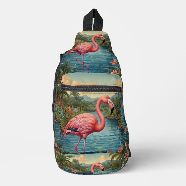 Personalize Pink flamingo Sling Bag (Front)