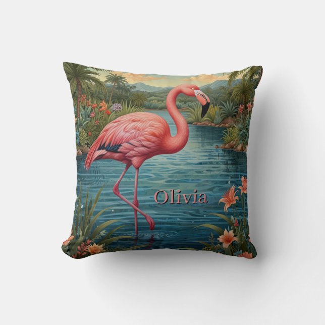Personalize Pink flamingo Throw Pillow (Front)