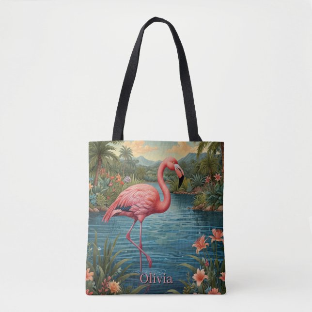 Personalize Pink flamingo Tote Bag (Front)